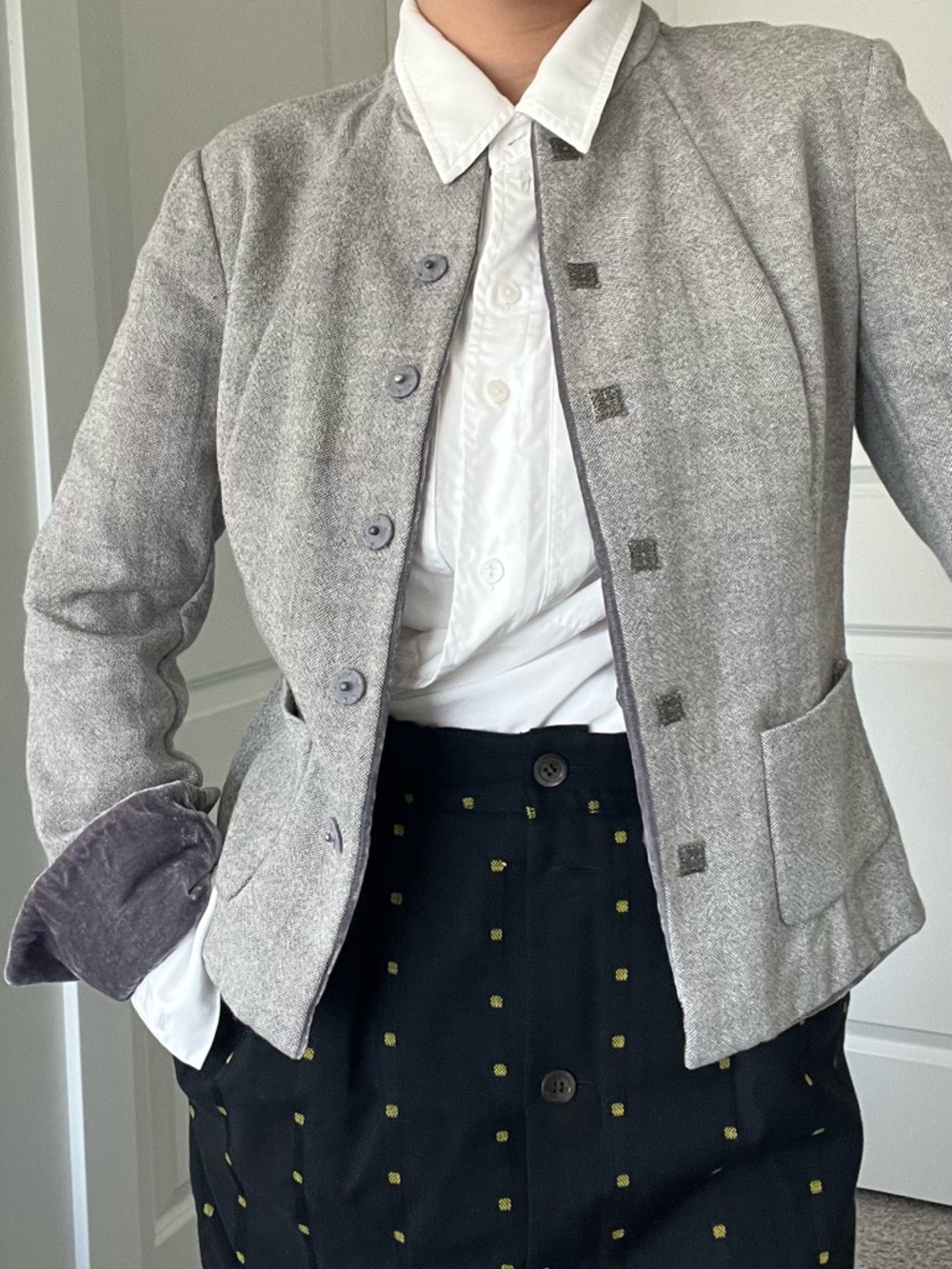 100% Wool & Silk ｜New Chinese Style Jacket Silk Iining Mandarin Collar XS–S
